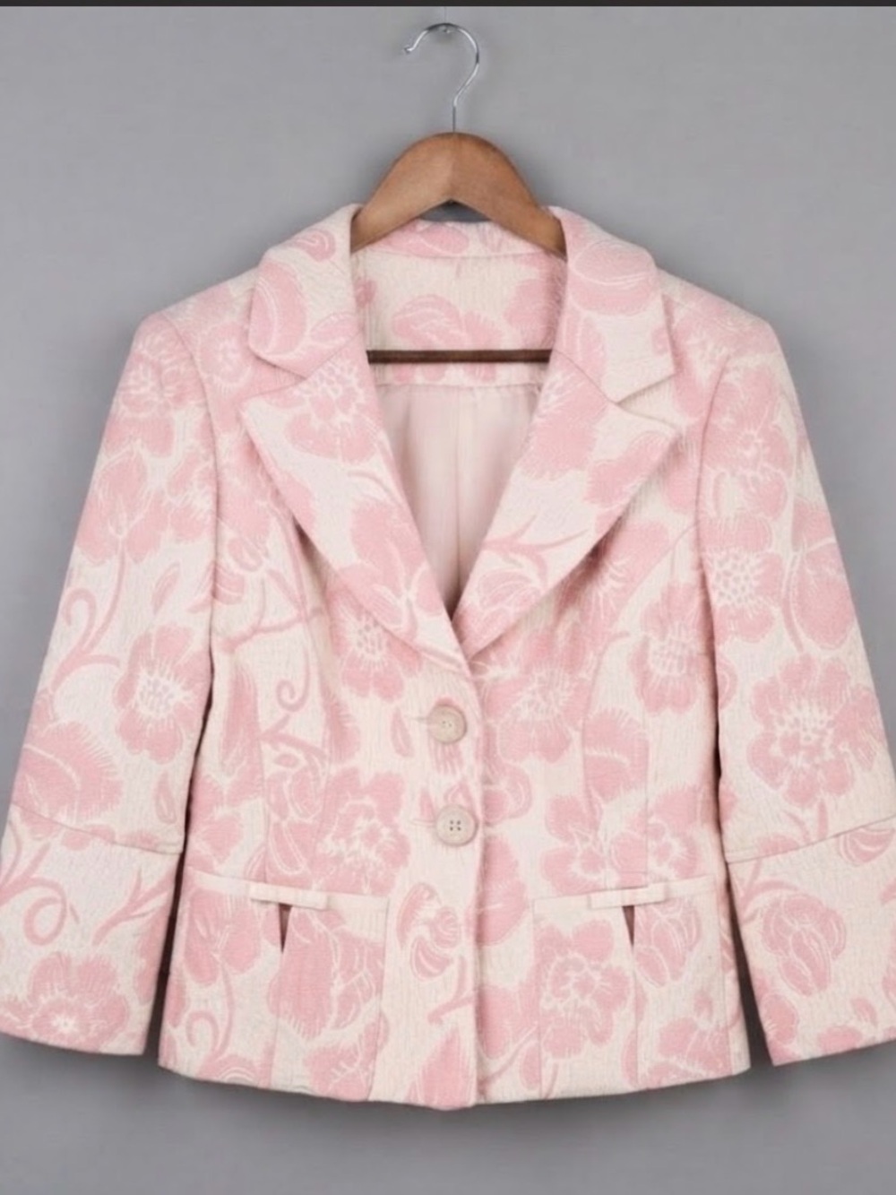 Rampage Vintage Floral Brocade Blazer Jacket Pink Cream Coquette Retro Y2K Large